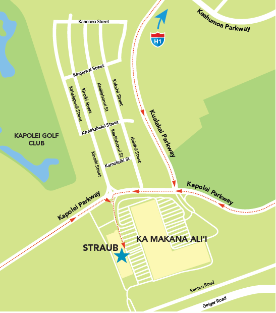 Map to Straub Benioff Clinic at Ka Makana Alii
