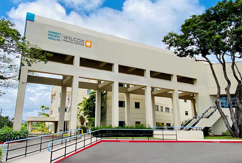 Exterior of Wilcox Medical Center in Lihue, Hawaii.