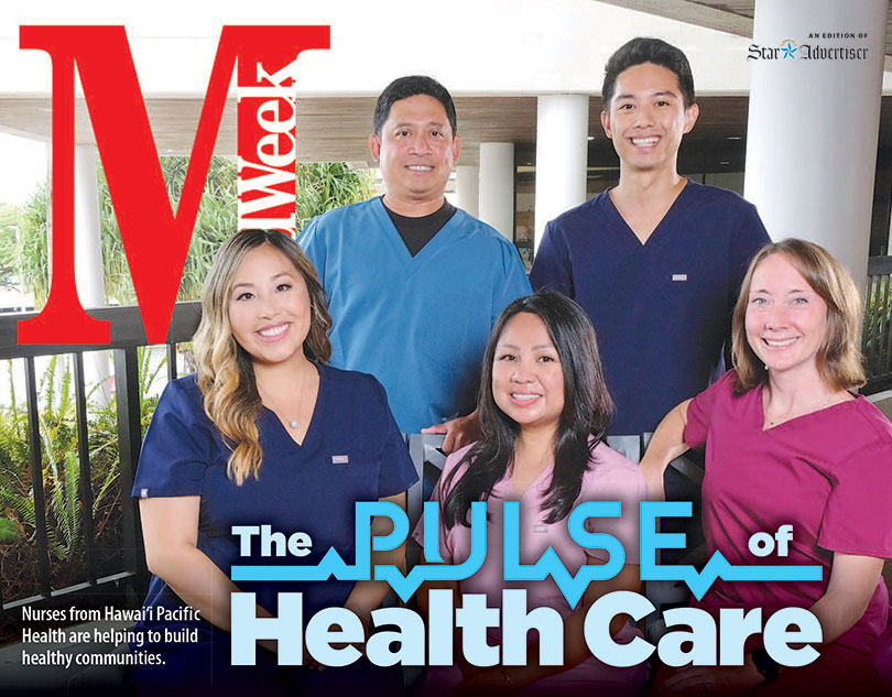Five nurses in different scrubs on MidWeek cover with headline The Pulse of Health Care.