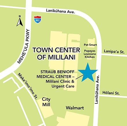 Map showing Mililani Clinic & Urgent Care location.