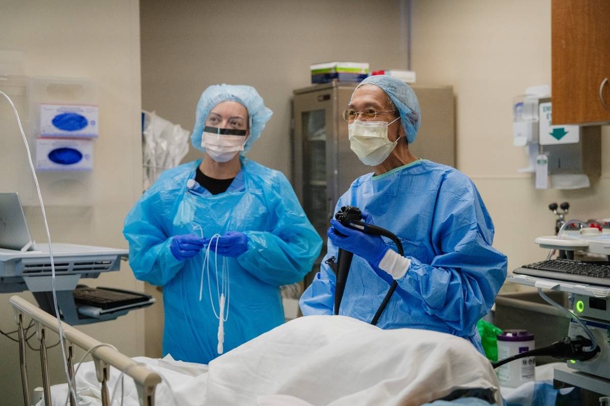 Dr. Gochu and his staff during a routine colonoscopy.
