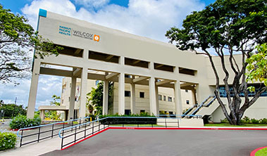Exterior of Wilcox Medical Center.