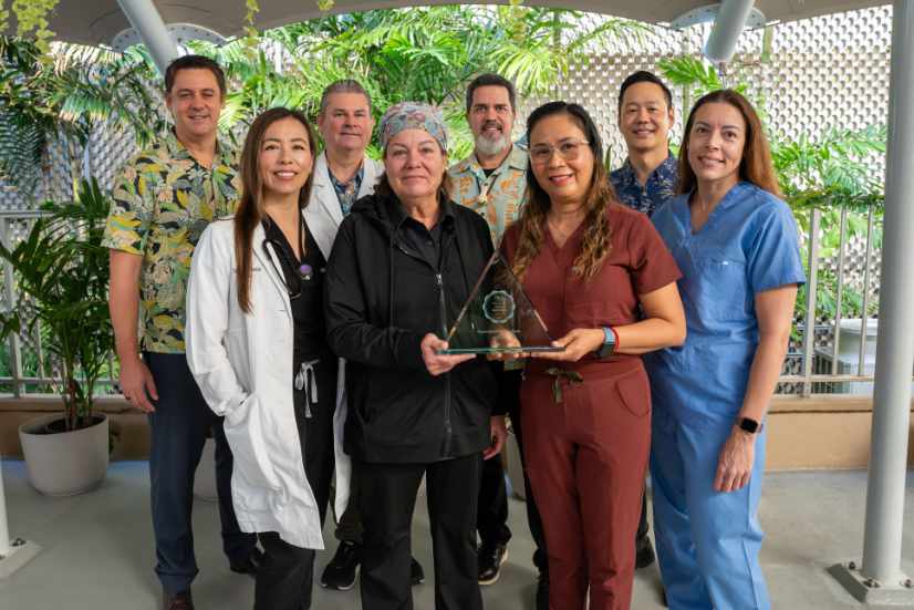 Members of the Straub Benioff Medical Center team with the NRC Health Excellence in Patient Experience Award.