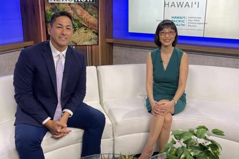 Dr. Marti Taba on the set of Hawaii News Now with anchor, Steve Uyehara, to talk about GLP-1 weight loss medications.