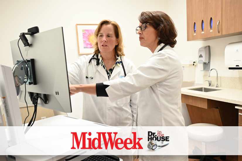 Dr. Sandra Noon and physician assistant, Maja Teoharevic, look at a monitor at the new Straub Benioff Mililani Clinic