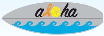 Aloha written surfboard pin design