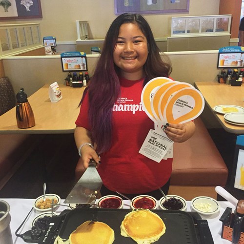 girls in a red shirt at IHOP