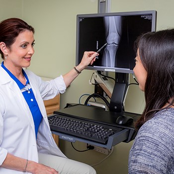 Doctor analyzing a bone scan